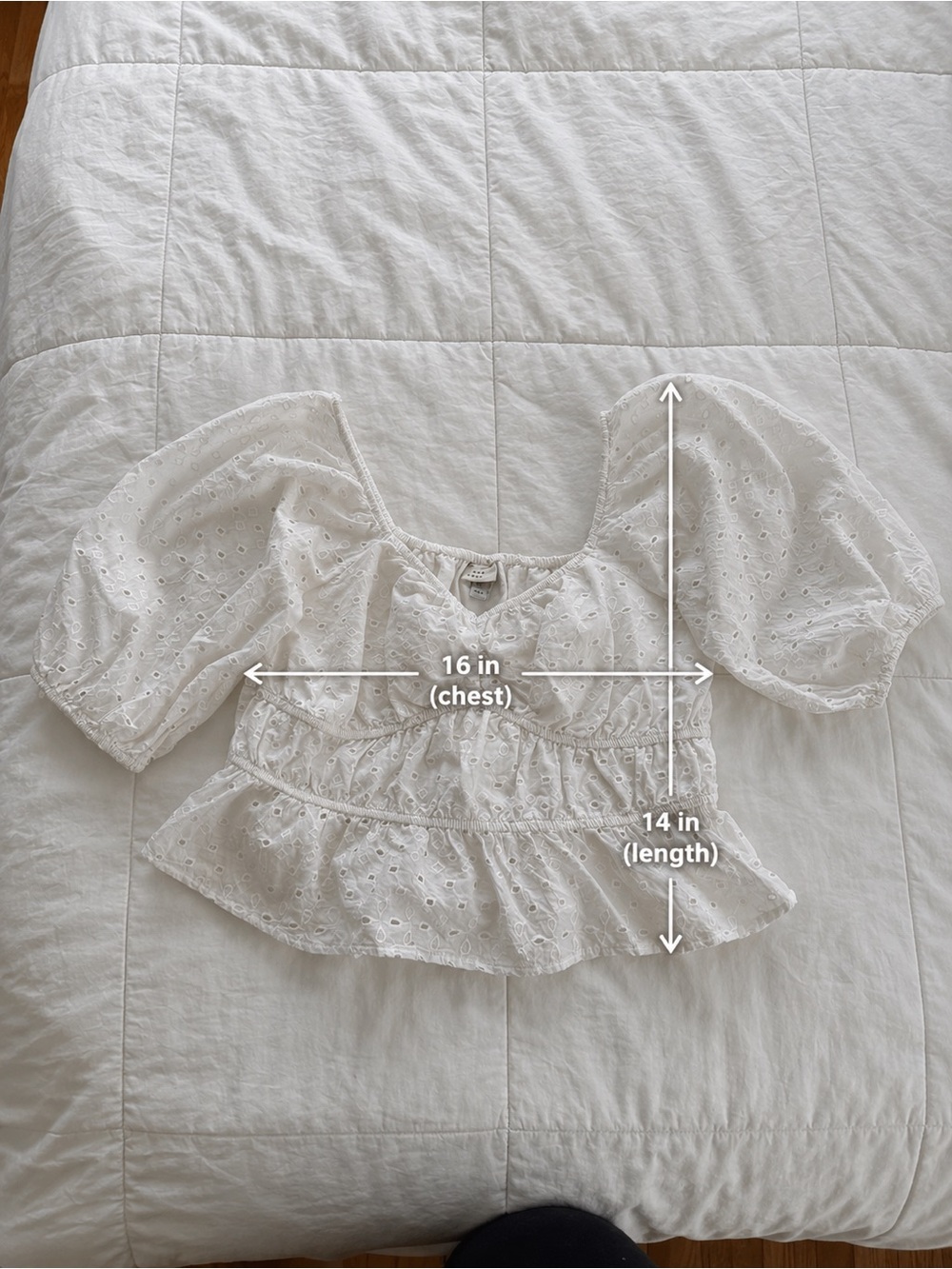 a new day White Eyelet Puff-Sleeve Smocked Peplum Top